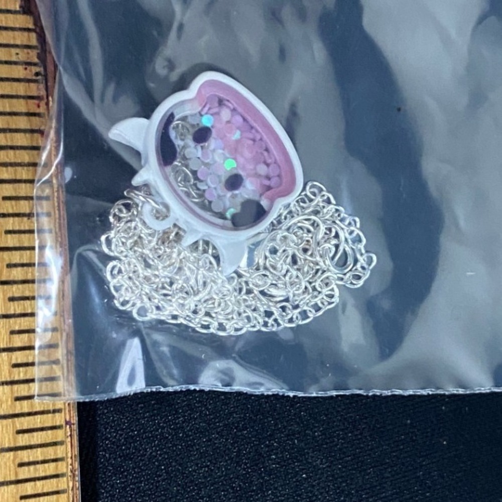 Cute Kawaii Pink Glitter Resin Cat Pendant Necklace with‎ Silver Chain